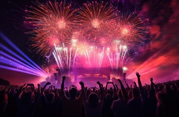 A colorful display of fireworks in the night