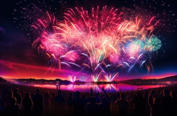 A colorful display of fireworks in the night