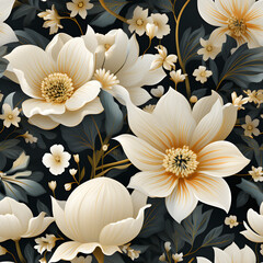 Seamless pattern of vintage floral illustrations