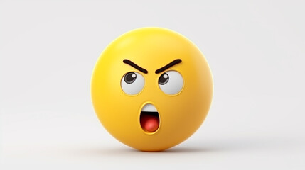 3D rendering Bored emoji and eyebrow stand up on white isolated background