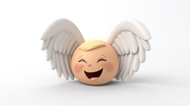 3D rendering happy Angelic emoji on white isolated background
