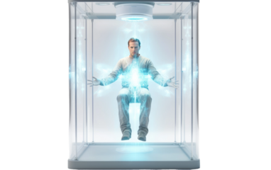A Realistic Journey with a Personal Quantum Teleporter on a Clear Surface or PNG Transparent Background.