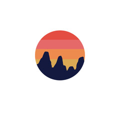 Retro Sun Symbol with Mountain - Vector