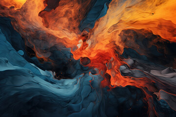 Fluid and Abstract Oil Blend in Blue, Orange, and Black