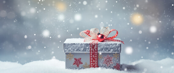 Red Ornamented Gift Box with Snowflakes