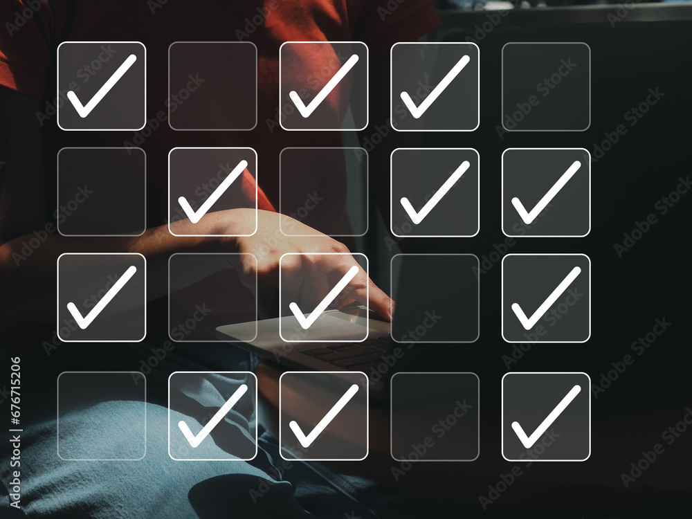 Aufkleber q&a checkbox where marked and unmarked are selected. on a digital virtual window