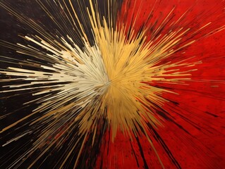An abstract textured painting art background with red, gold and black colors. Interior decoration, wallpaper pattern