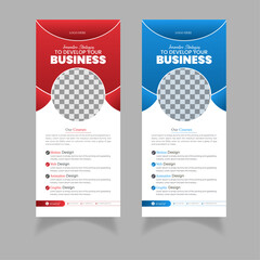Modern and clean abstract shapes roll up display  banner | Standard size | Blue and Red gradients