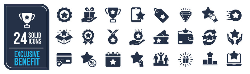 Exclusive benefit solid icons collection. Containing prize, incentive, reward, award etc icons. For website marketing design, logo, app, template, ui, etc. Vector illustration. - obrazy, fototapety, plakaty