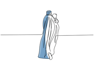  line art vector of afghan refugees. Muslim world crises. Human Rights concept. In search of harmony peace and basic needs of life. Poster and banner design.