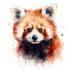 Obraz premium Red Panda watercolor painting with white background. Generative ai. 