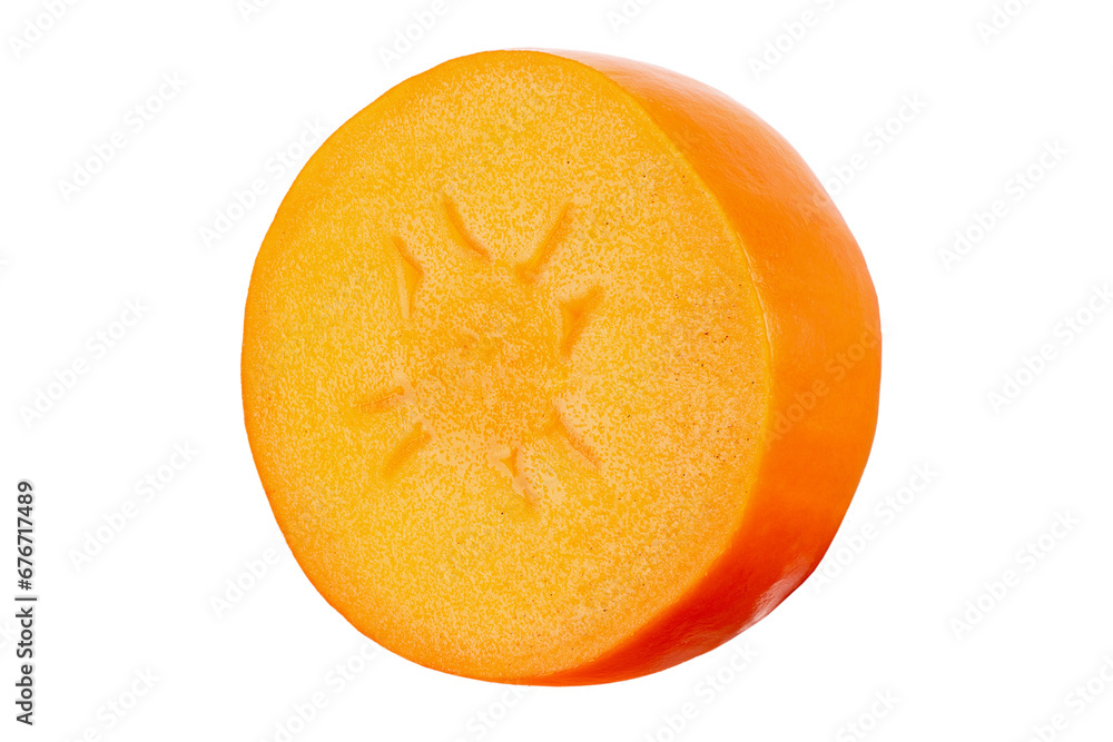 Sticker half a delicious persimmon isolated on white background. file contains clipping path.