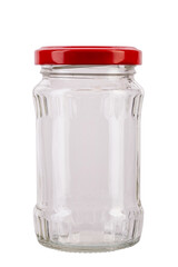 Empty glass jar isolated on white background. File contains clipping path.