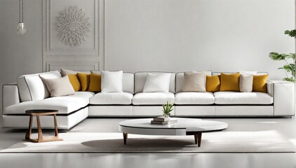 White sofa or couch with side tables.
