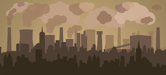 Air pollution. Polluted air in the city. Air pollution. Pollution problem. Vector flat illustration. - obrazy, fototapety, plakaty
