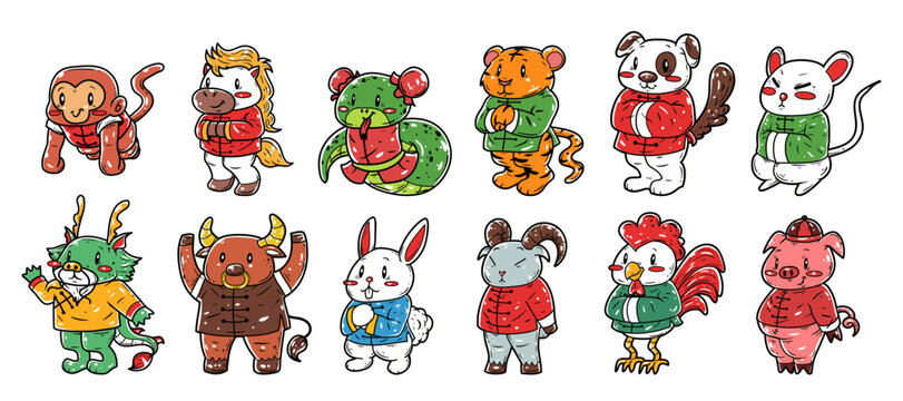 Traditional chinese zodiac animal character set