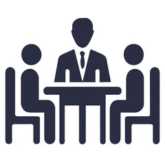 people are sitting across from each other at a table, appearing to have a meeting.