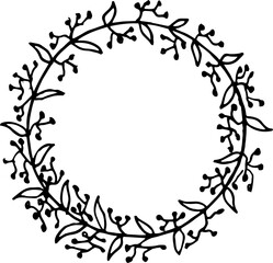 Wreaths Hand Drawn Circle Leaf Circle Line Art
