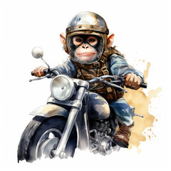 Fototapeta na wymiar Monkey on a motorcycle Illustration, Generative Ai