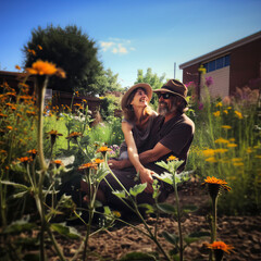 Bee-Friendly Love: Couples Tending to Pollinator Gardens with Care
