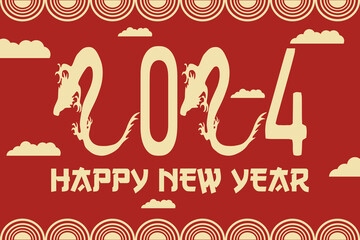 Design big horizontal New Year banner with Dragon. Template calendar cover with Chinese symbol 2024 New Year. Asian celebration card. Vector illustration.