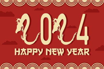 Design big horizontal New Year banner with Dragon in modern cut out paper style. Template calendar cover with Chinese symbol 2024 New Year. Asian celebration card. Vector illustration.
