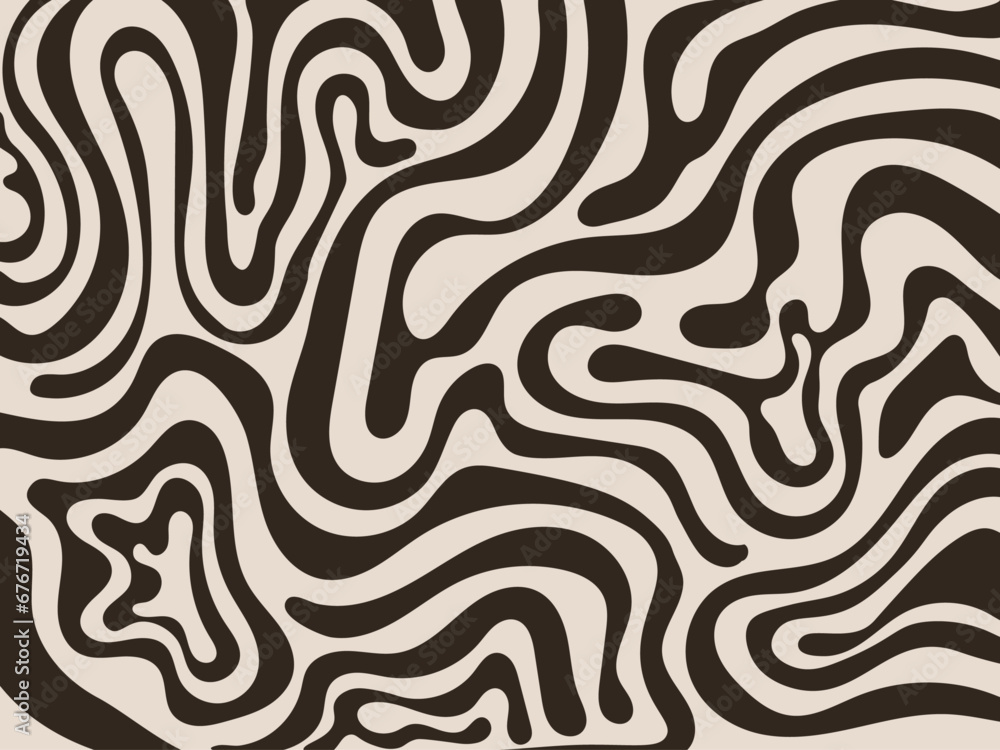 Aufkleber Abstract horizontal background with mocha cream waves. Trendy vector illustration in style retro 60s, 70s. Matisse curves aesthetics. Squiggles ornament. Horizontal banner with doodle bold lines. 