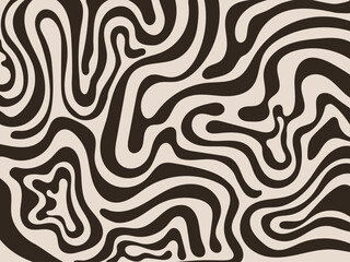 Abstract horizontal background with mocha cream waves. Trendy vector illustration in style retro 60s, 70s. Matisse curves aesthetics. Squiggles ornament. Horizontal banner with doodle bold lines. 