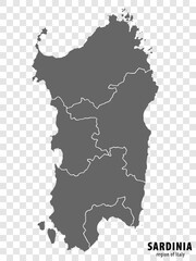 Blank map Sardinia of Italy. High quality map Region Sardinia with municipalities on transparent background for your web site design, logo, app, UI.  EPS10.