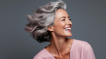 Portrait of elderly woman, healthy and good in shape, smiling and happy
