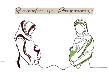 Mothers day. Pregnancy and status of women as mothers in islam. Hand drawn line art simple poster or banner designs. Obligations towards parents. Quranic guidance and sunnah of pregnancy. Concept art.