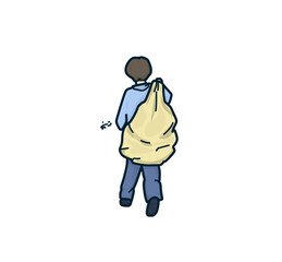man with thumb up
Boy carrying big bag 
