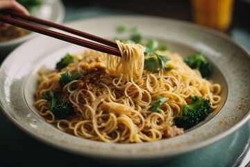 thai noodle soup with shrimp, spaghetti