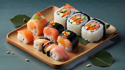 sushi with salmon on a plate