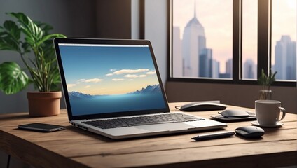 desk with laptop computer
