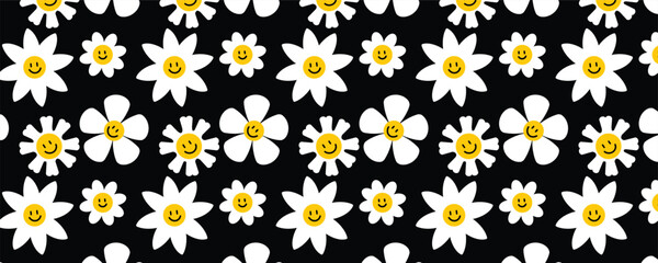 Vector funny flower white seamless pattern background