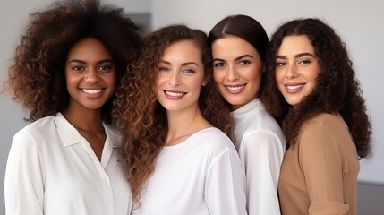 Obraz premium Group portrait of Beautiful Ladies with different skin and hair colors. Real beauty is represented by women of all races.