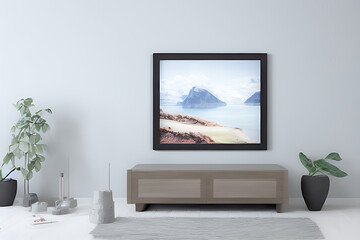 Fototapeta premium Podium Display Home office concept, picture frame mockup, wall background, Elegant working space, interior design