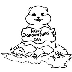 Isolated groundhog cartoon hand drawing, happy groundhog day