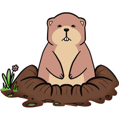 Isolated groundhog cartoon, happy groundhog day