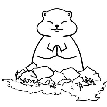 recommend clip art: Isolated groundhog cartoon hand drawing, happy groundhog day