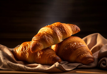 Croissants on a dark background. National croissant Day. Copy space