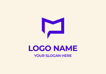 Logo M and Chat Communication, Typography Logo Chatting, Communication Technology, Modern and Minimalist. Editable file