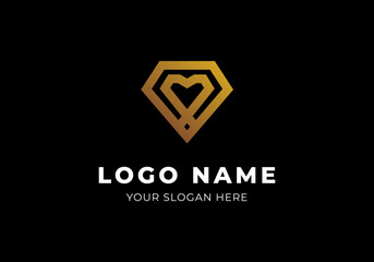 Logo M and Diamond Gold Shape, Elegance Modern Luxury and Minimalist. Editable File