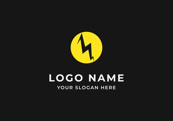 Logo M and Light Bolt Electricity, Powerful Modern Minimalist. Editable File