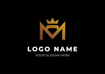 Fototapeta premium Logo M Crown and Diamond Gold Shape, Elegance Modern Luxury and Minimalist. Editable File