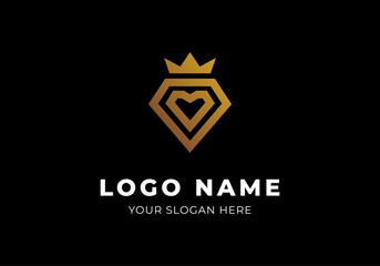Logo M Crown and Diamond Gold Shape, Elegance Modern Luxury and Minimalist. Editable File