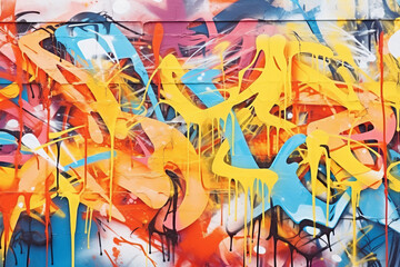 Abstract colorful spray painted vandalized ghetto graffiti tagged wall background - obrazy, fototapety, plakaty