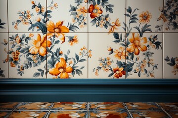 Blue kitchen tiles with flowers / kitchen tiles background