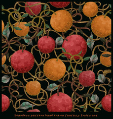 013 Seamless pattern hand drawn fantasy plant fruit art